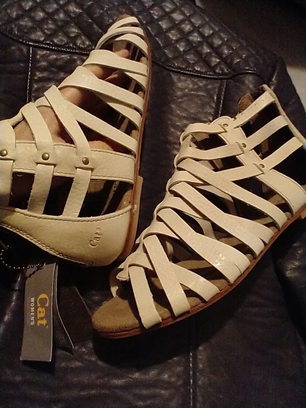 Caterpillar Women's Strappy Leather Cream Gladiator Sandals
